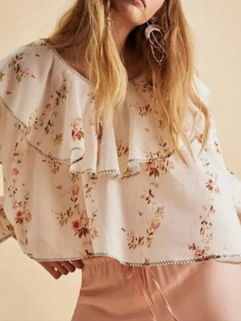 FREE PEOPLE Camilla Printed Vintage Floral French Country Blouse Ivory S NWOT
